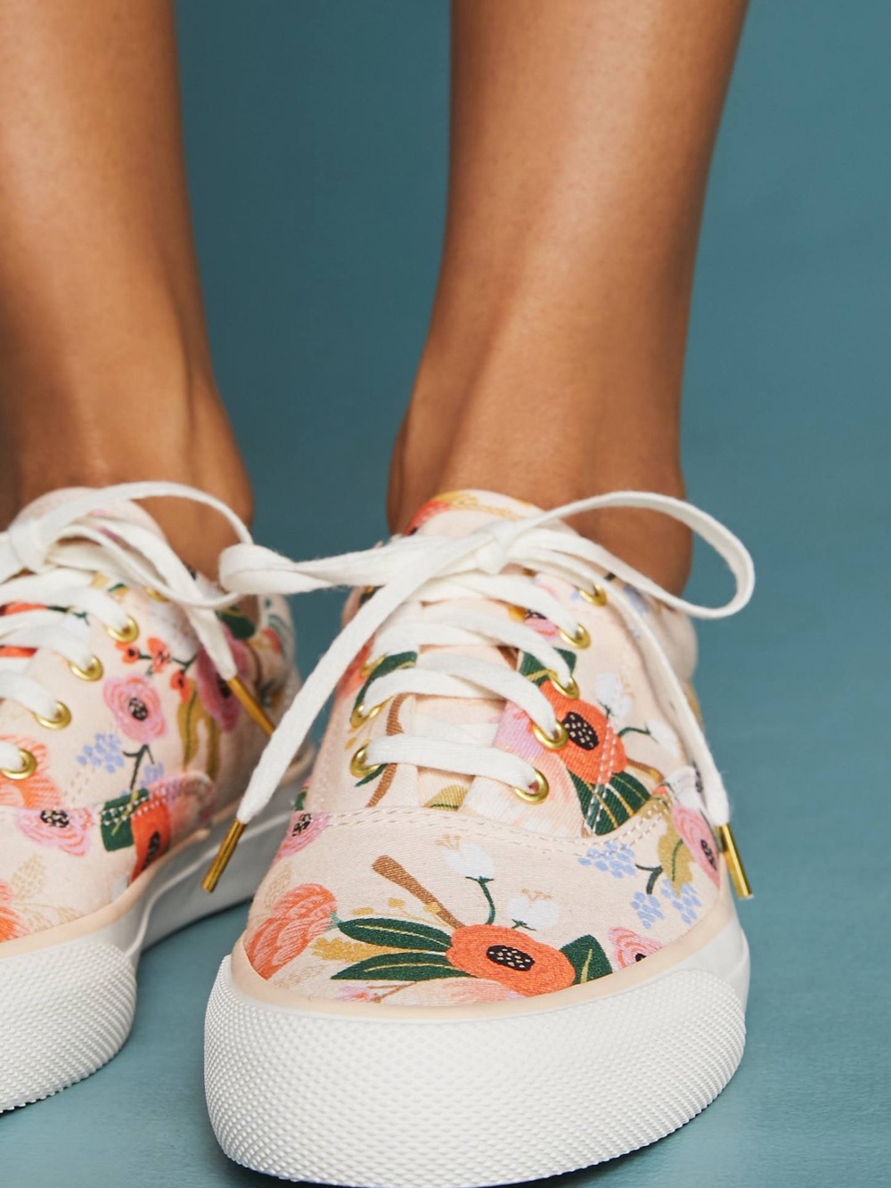Keds x Rifle Paper Anthropologie Lively Floral Canvas Lace-Up Sneakers 9